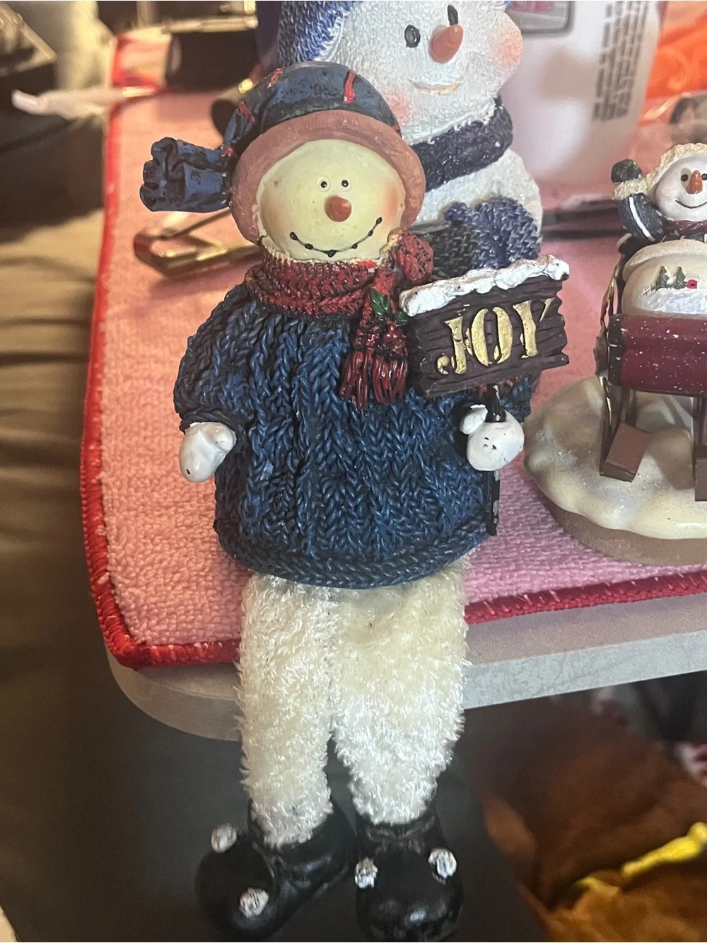 Holiday Snowman Figurines 4 pc Lot shelf sitter candle stopper top